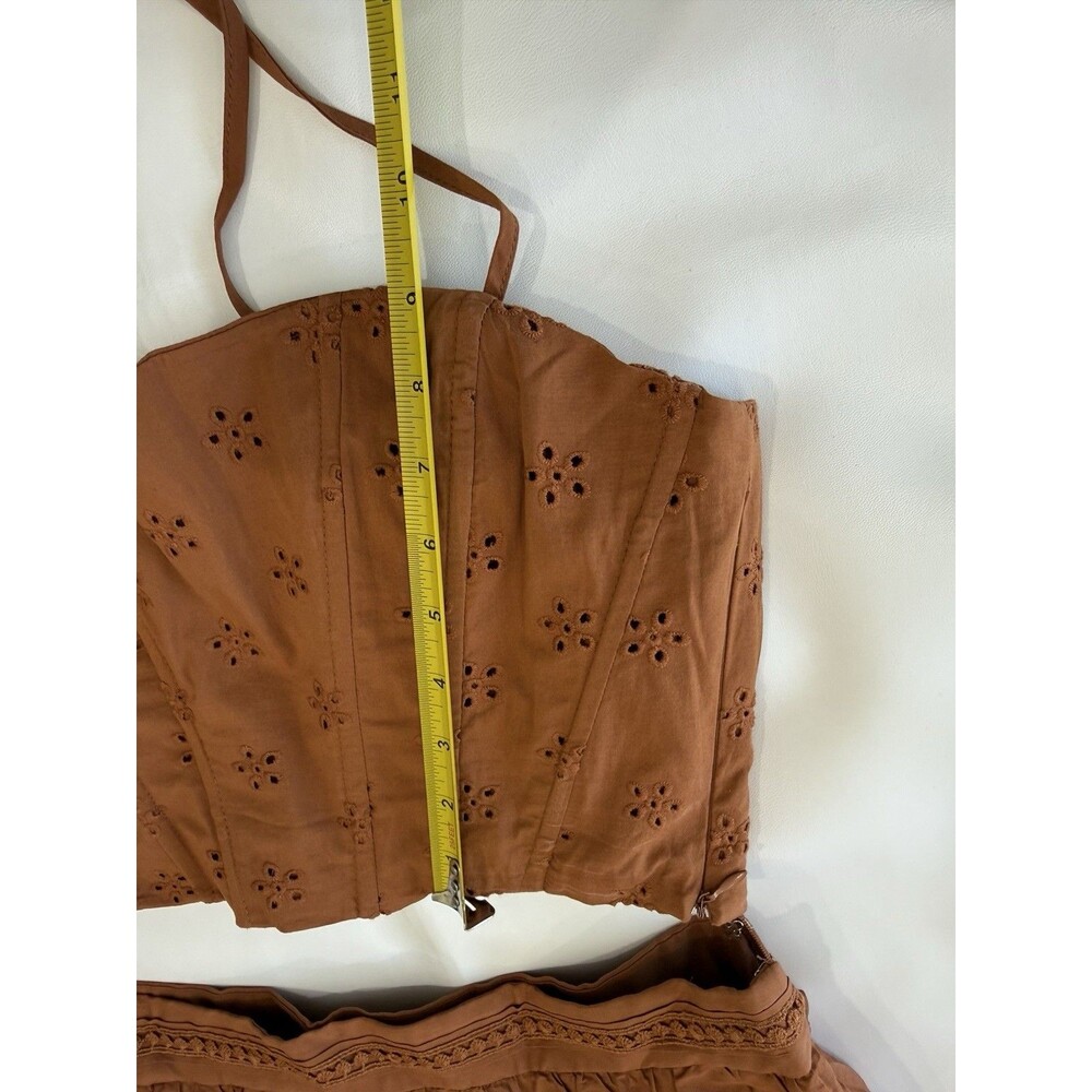 Jason Wu Skirt Set Eyelet Embroidery Midi Skirt Corset Crop Top Rust Sz Large - Picture 7 of 10